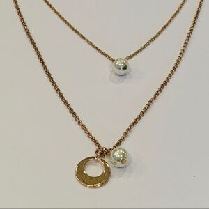💐5/25 Dainty double layer gold circle faux pearl